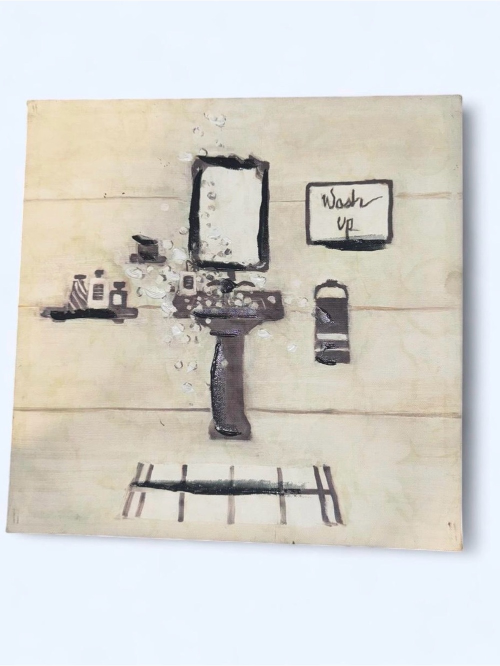 Neutral Bathroom Sink Wall Art Canvas - "Wash Up"